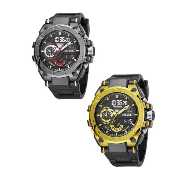 Svart guld och svart analog digital watch för män Big Face Utomhussport Vattentät militär armbandsur med datum Multifunktion Taktisk LED-arm