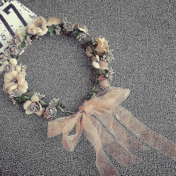 Konstgjord blomsterkrans med band Handgjord blomkrona pannband Blommor krans krans hår A Y1, barn, röd bönpasta krans
