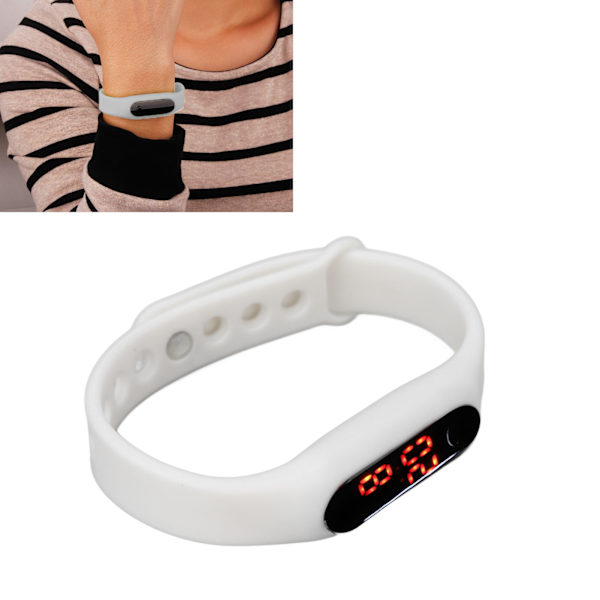Silikon LED Digital Watch Elektronisk Display Färgglad Enkel Fashionabla Sport Silikonrem Digital för Studenter Vit