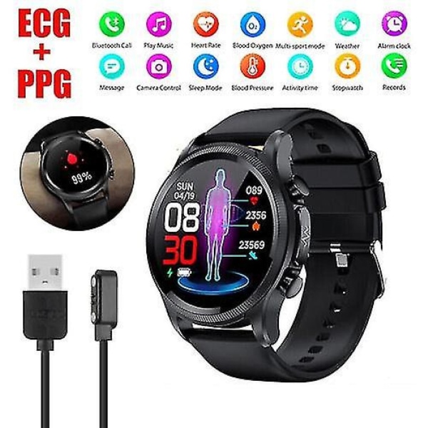 Full Touch Smartwatch Blodtryck, Blodsyre, Kroppstemperatur, Pulsdetektering Bluetooth Vattentät Watch, vuxen, Gul