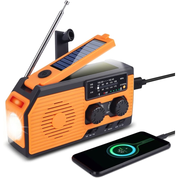 Solar Radio Dynamo Waterproof Rechargeable Emergency Radio 5000mAh, Flashlight, Reading Light, SOS Alarm, AM FM Crank Radio, Ideal for Camping and Hik