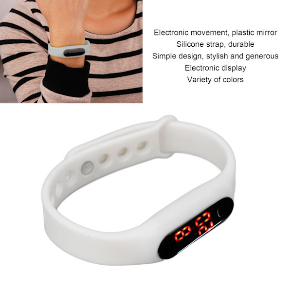 Silikon LED Digital Watch Elektronisk Display Färgglad Enkel Fashionabla Sport Silikonrem Digital för Studenter Vit