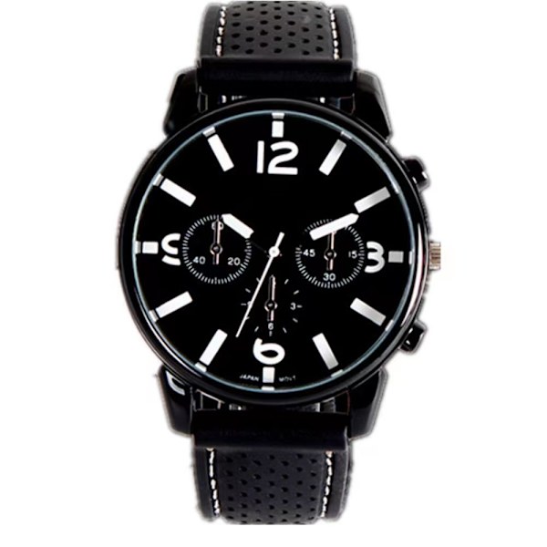 Män PU-rem med rund watch Quartz Analog Armbandsur (svart)