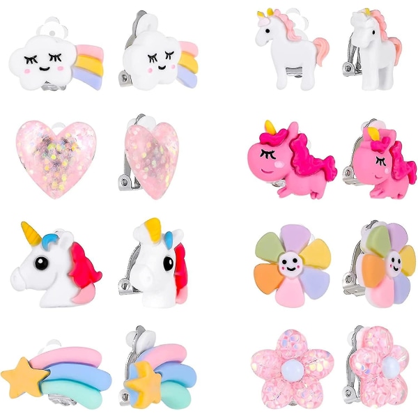 8 Par Kids Clip On Örhängen För Flickor, Princess Örhängen Clip On Smycken Dress Up Örhängen Unicorn Clip On Örhängen För Barn Flickor Jau,barn,kvinna