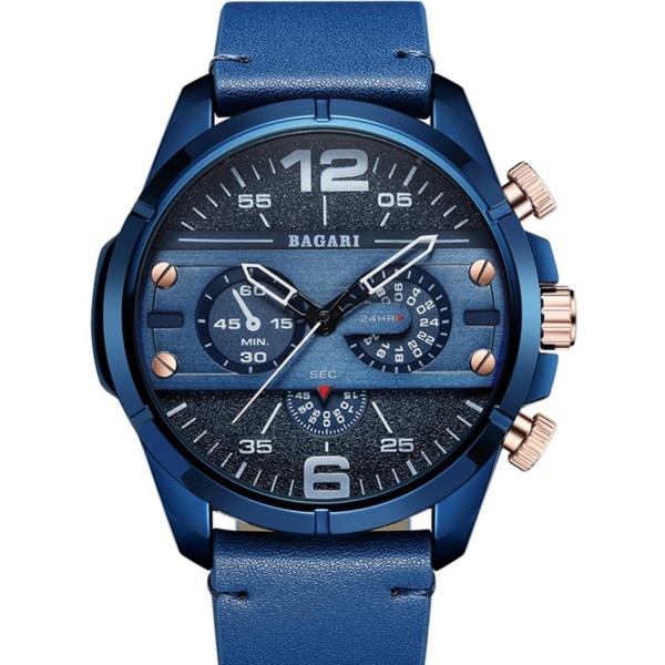 Sport PU Läderarmband Herr Quartz Watch Armbandsur (blå)