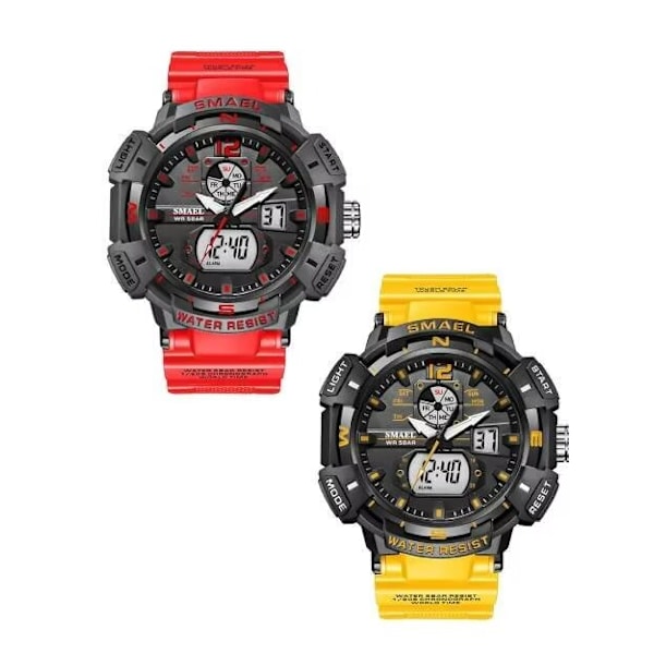 Orange och röd analog digital watch för män Big Face Utomhussport Vattentät militärarmbandsur med datum Multifunktion Taktisk LED Army Stop