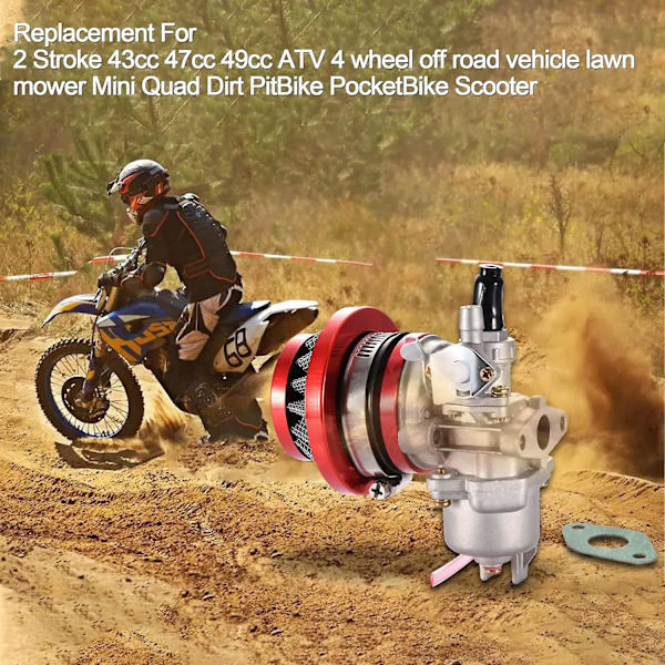 Punainen 47cc 49cc Kaasutin vaihtoilmasuodattimella