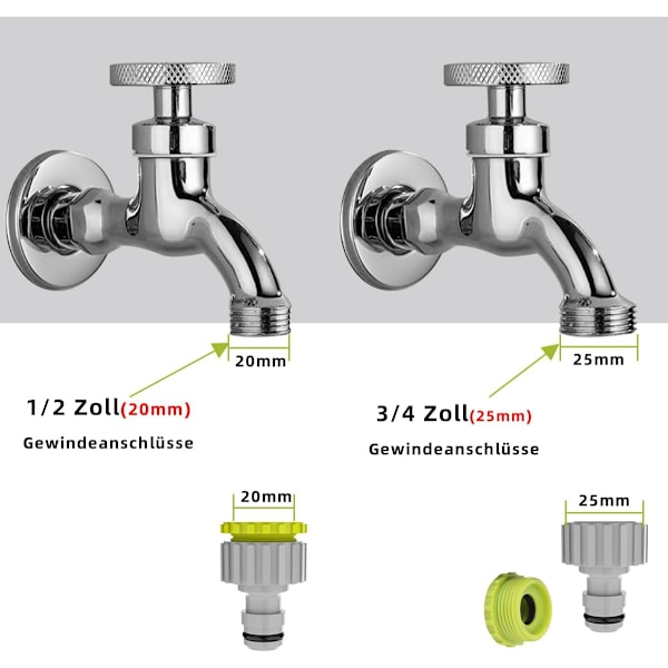 2-in-1 Hananliitäntä - 4 kpl, 1/2” ja 3/4” Puutarhan hana-liitäntä, Letkuliitäntäsetti puutarhan kasteluun