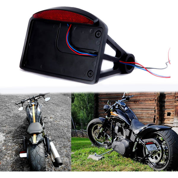 Moottoripyörän takavalon jarruvalo 12V merkkivalot rekisterikilven valot kiinnikkeellä Bobber Chopper Sportster Dyna Softai - musta