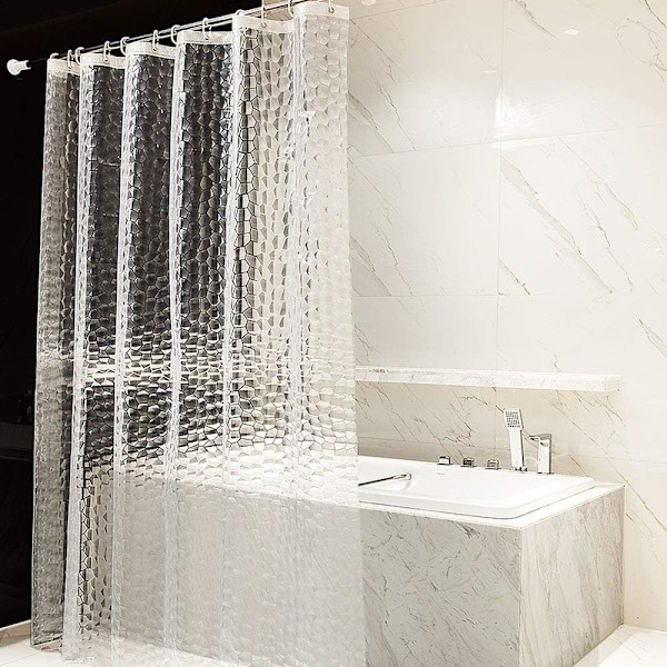 Form duschdraperi 180 x 180 cm Halvtransparent Badkarsgardin 0,18mm Förtjockad EVA Vattentät Tvättbar 3D Badkarsgardin med 12 Ringar Badrum