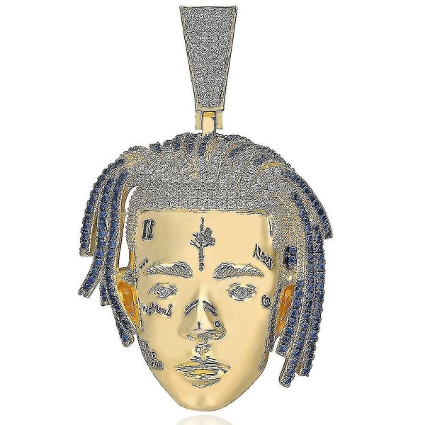 Hip-hop Rap Rapper Xxxtentacion Halsband Hänge med repkedja Bling Cubic Zircon Cool Män Rock Biker Smycken Giftgold- - Ssxjv,barn,hane