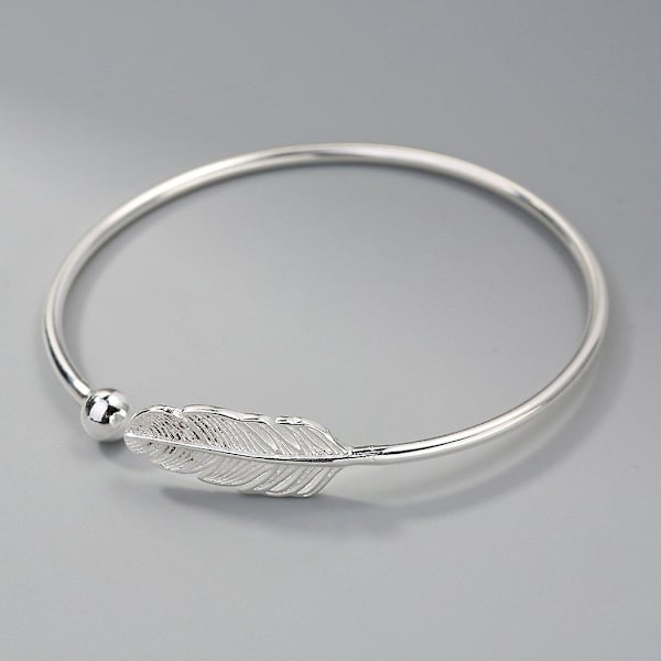 Sterling silverpläterad äkta vit fjäder dammanschett öppen justerbart armband, 60 mm, barn, hona