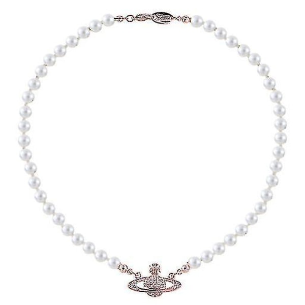 Niubi Pearl Necklace Saturn Crystal Strasshalsband Imitation Pearl Choker Necklace Saturn Pearl Necklace-golden 3y,barn,hane