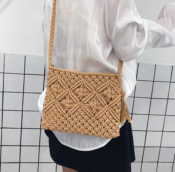 Kvinnor Handgjorda Beach Axelväskor Sommarsemester Tofs Handväska Casual Messenger Väskor Crossbody-väskor
