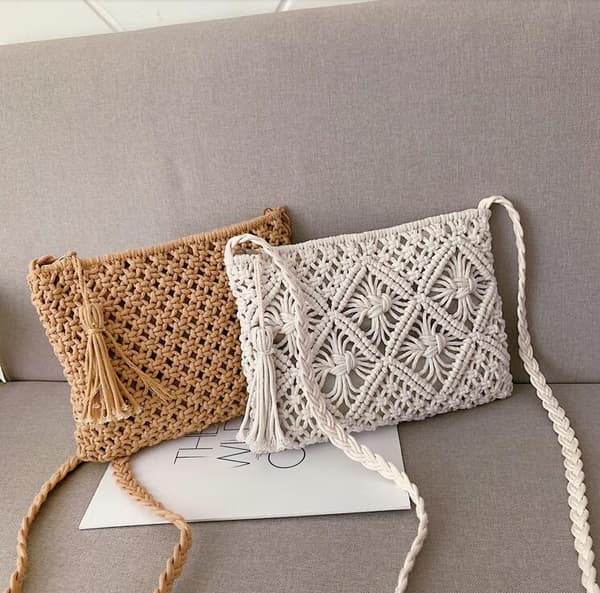Kvinnor Handgjorda Beach Axelväskor Sommarsemester Tofs Handväska Casual Messenger Väskor Crossbody-väskor