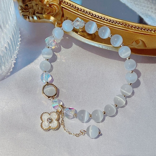 Blue White Fire Opal/mystic Clear Crystal Armband For Women 18k Vitguld Pläterade Stora Rund Eller Oval Form Gems Armband Smycken Presenter,barn,hane