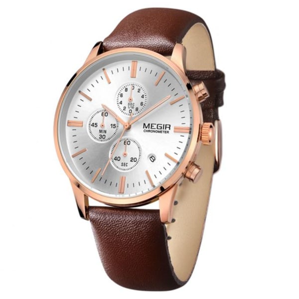 Fashionabla watch med rund urtavla analogt kvartsarmbandsur (vit + roséguld + brun)