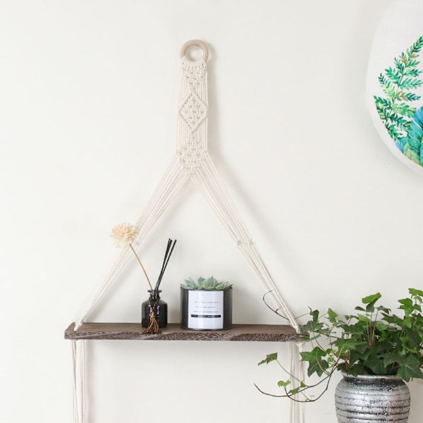 Macrame Trä Vägghängande Boho Swing Rustik Plant Support Vardagsrum Sovrum, set om 2