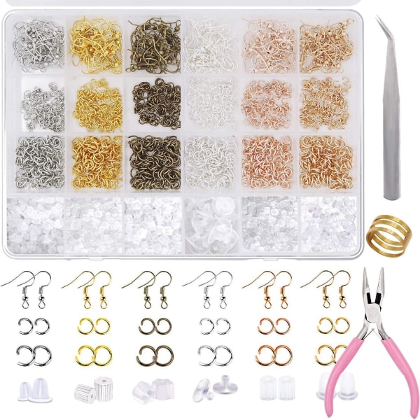 Örhängekrokar, 2000 delar Tillbehörssats för örhängentillverkning med fiskkrokar, örhängeryggar för reparation av örhängen, smyckenstillverkning 6 färger