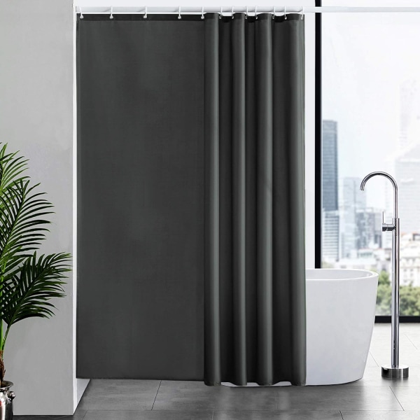 Mould duschdraperi Vattentät polyestertyg Tvättbar textil duschdraperier för badkar eller badrum 12 mörkgrå duschdraperikrokar Extra