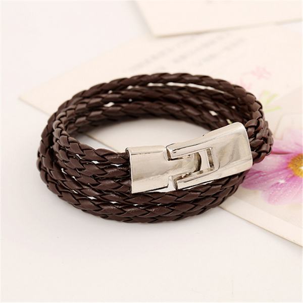 Unisex flerlagers vävt stickat PU-armband Fashionabelt enkelt justerbart handgjort armband