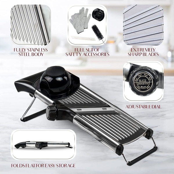Justerbar Mandolin Mat Slicer, Kök Mandolin Slicer, Mandolin, Potatis Slicer, Tomat Slicer, Morot Slicer, Lök Slicer - Rostfritt Stål - Inkludera