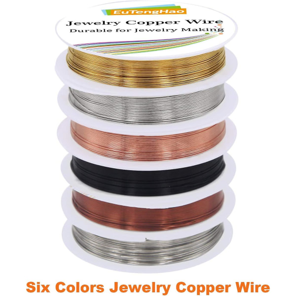 6 stycken smycken koppartråd smycken tråd för armband halsband hantverk smyckestillbehör (6 färger, 24 gauge), 6-pack,