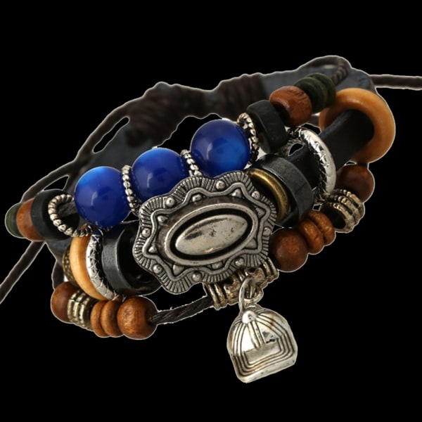 Unisex handgjord kohudslegering Cap Träpärlor Muti-lager armband Smycken Tillbehör