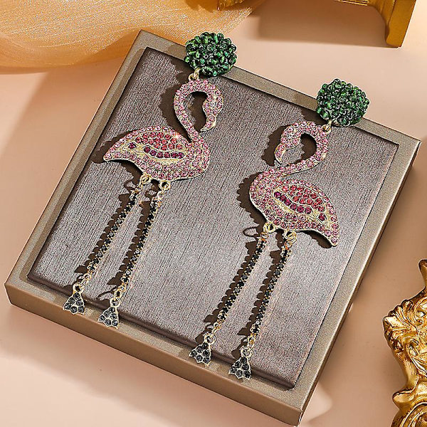 Flamingo Shape Drop Örhängen Tropical Bird Örhängen Statement Rosa Kristall Smycken För Kvinnor Flickor Present,vuxen,hona