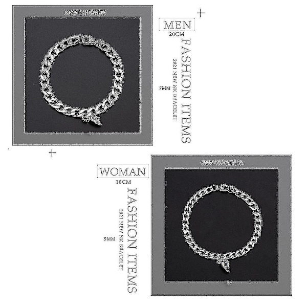 2st Magnet Lovers Armband För Par Silver Heart Charm Hängsmycke Armband, barn, B