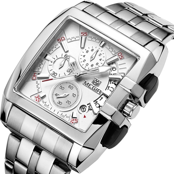 Män Man Analog Watch Fyrkantig Legering Case Quartz Armbandsur Vit Urtavla