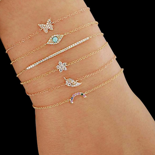 6st Kvinnor Rhinestones Smycken Tillbehör Multi Layers Slim Armband Set