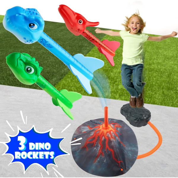 Dinosaur raketkastare för barn, Utomhusleksaker för barn,3 5 5 7 8 12,Stamping upp till 100 fot,Jul,Födelsedag,present till pojkar,flickor 3 4 5 6 Ja