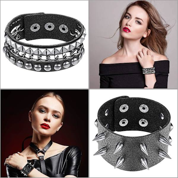 Punk Spikade Armband Nitar Läder Nitar Armband Manschett För Jul Pack Om 6, Barn, Kvinna