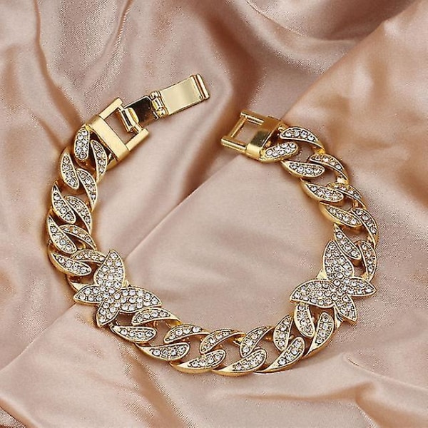 Europeisk Och Amerikansk Ins Style Personlighet Full Diamant Kubansk fjärilshalsband Guldfärg Damhalsband Hip Hop Smycken,barn,7
