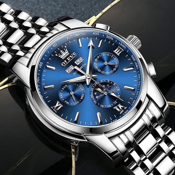 Automatiska klockor För män Mekanisk Slef-wind Lyx Klassisk Watch i rostfritt stål Datum Vattentät Lysande Pointer, vuxen, hane