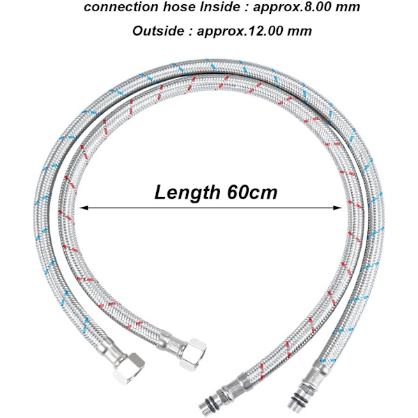 60CM/23,6 Tommer 2 stk Fleksible Vandhaneforbindelses Slanger G3/8 x M10, Flettet Rustfrit Stål Vask Forlængelsesslanger til Køkken Badeværelse