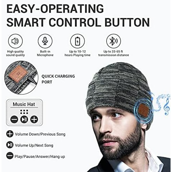 Bluetooth hatt för män Julklappsidé, unisex skidmusik vinter Bluetooth hatt, mjuk varm mössa med HD-stereolyssningsmikrofon, lämplig för sport