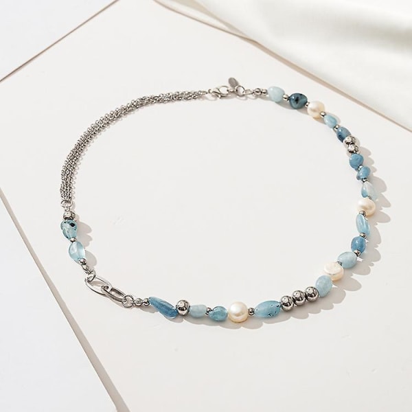 Fransk stil design barock pärla kort pärlhalsband för kvinnor, naturlig blå skattsten med barock pärla modesmycken Födelsedag Gi