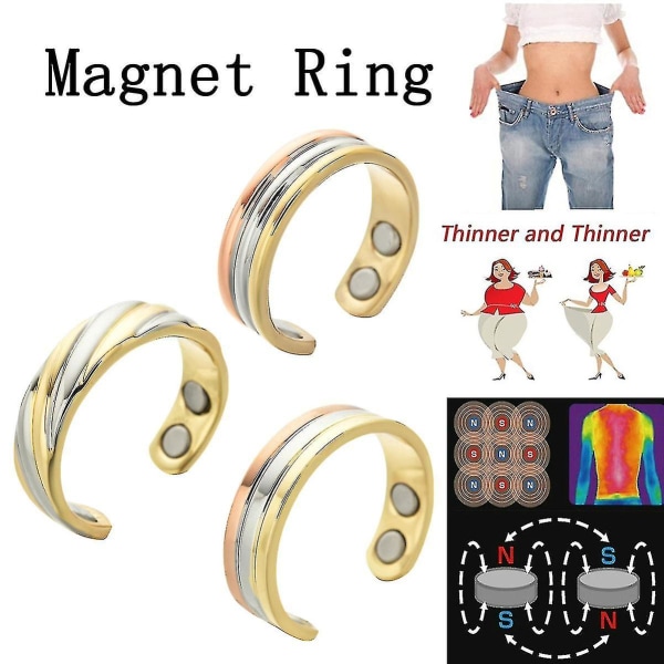 Mode Dam Ring 3 Färg Guld Silver Rose Guld Koppar Magnetisk ring Justerbar storlek kvinnlig magnet Smycken Finger slitage, vuxen, kvinna