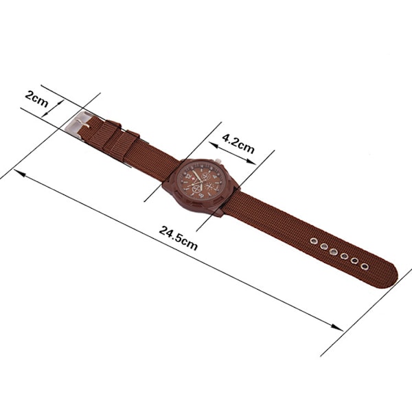 Elektroniskt analogt watch runt militärarmbandsur med nylon (kaffe)