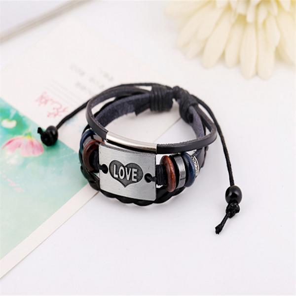 Universal 17 cm mode kärleksmönster handkedja läderarmband för flicka och pojke