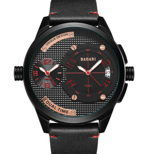 Mode män metall vattentät kvarts watch Justerbart läderband (svart och rött)