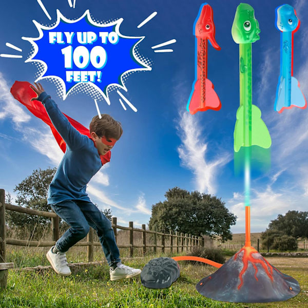Dinosaur raketkastare för barn, Utomhusleksaker för barn,3 5 5 7 8 12,Stamping upp till 100 fot,Jul,Födelsedag,present till pojkar,flickor 3 4 5 6 Ja