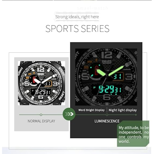 Analog digital watch för män Stort ansikte Utomhussport Vattentäta militära armbandsur med Date Multifunction Tactics LED Army Stoppur