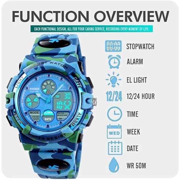 Digital Watch för barn , Pojkar Flickor Vattentät Sport utomhusklockor Barn Casual Elektroniska Analog Quartz Armbandsur med larmstoppur
