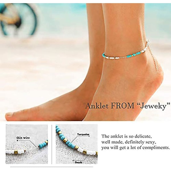 Jeweky Boho Beaded Ankel Armband Turkos Ankels Chain Beach Justerbar fot Smycken Kompatibla kvinnor och flickor (blå) - -,barn,kvinna