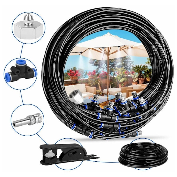 Patio Mister, 6M 5 Nozzle Misting System Garden Mister Cooling with Durable Hose and Removable Nozzles for Garden Patio Trampoline Greenhouse