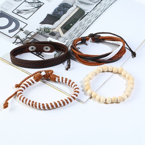 Vintage stil enkel vävd flerlagers justerbart armband unisex kohud armband set
