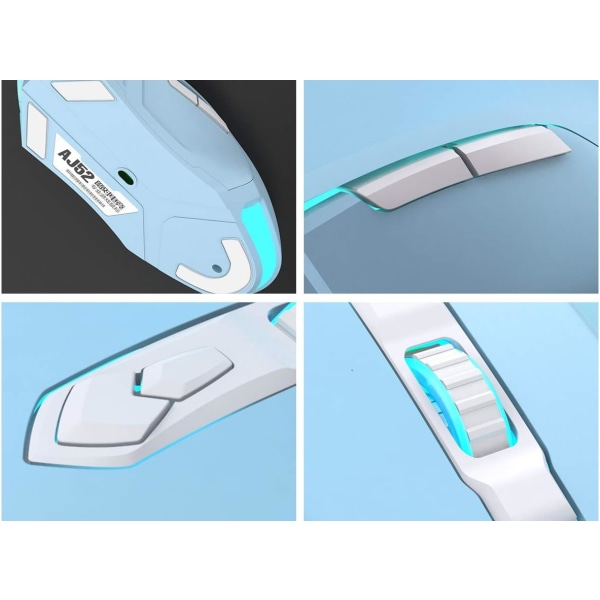AJ52 Watcher RGB Gaming Mouse, Programmerbar 6 knappar, Ergonomisk LED-bakgrundsbelyst USB Gamer-mös Dator Bärbar PC, för Windows Mac OS Linux, Blå